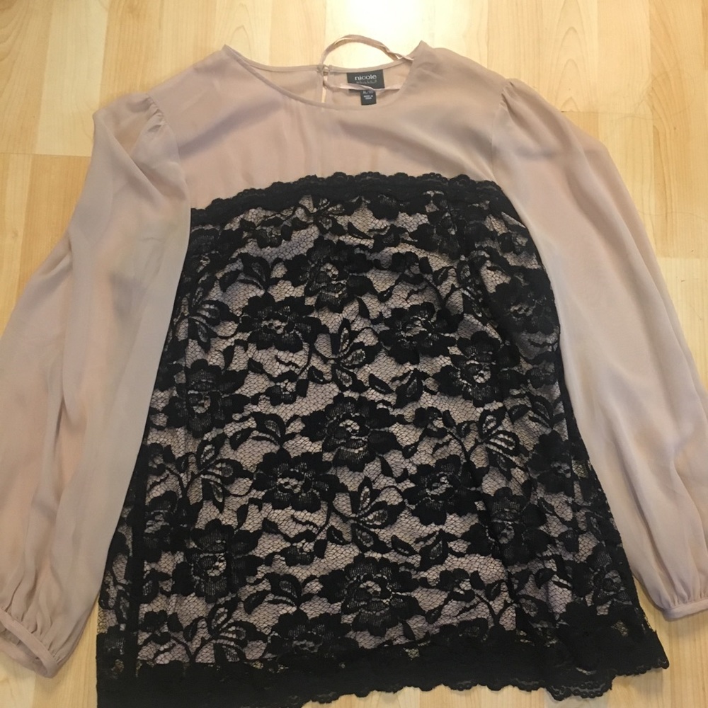Sheer Nude and Black Lace Top